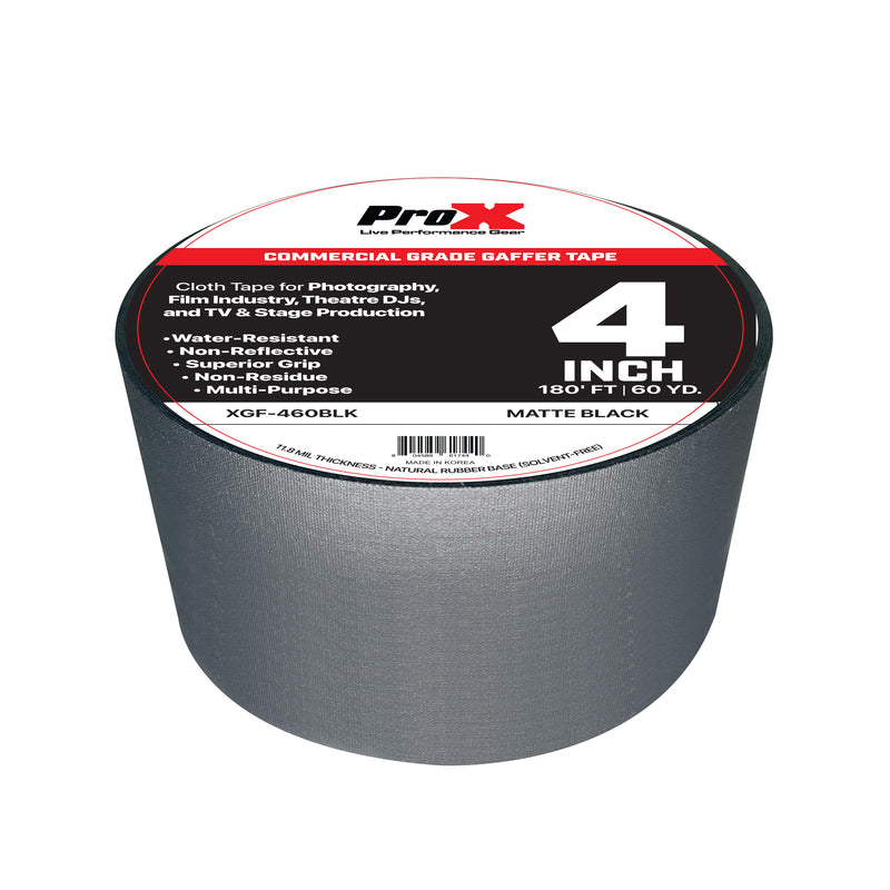 ProX XGF-460BLK 4in Commercial Grade Gaffer Tape Pros Choice Non-Residue 180ft (Matte Black)