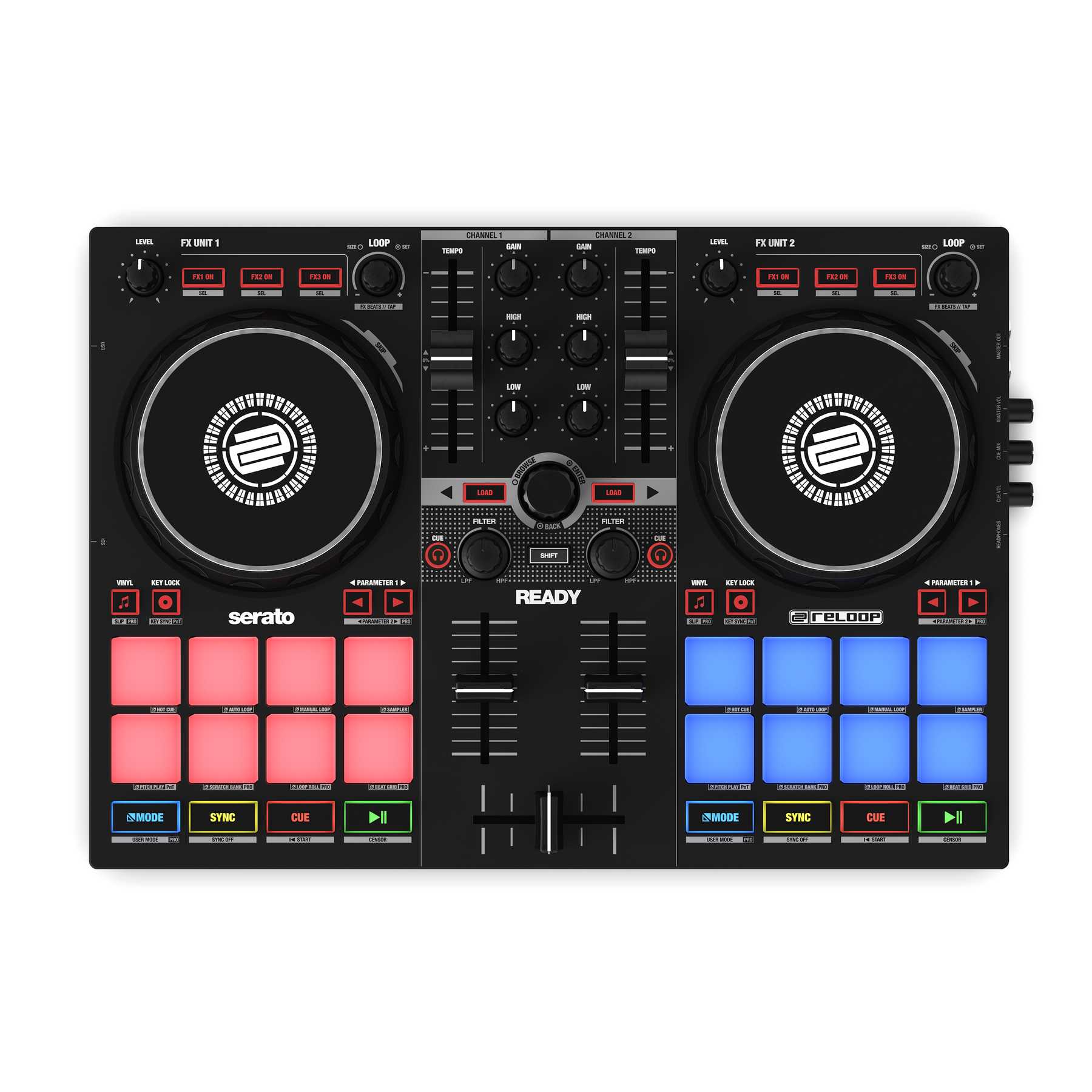 Reloop READY 2-Channel DJ Controller w/ USB Audio Interface, 8 Perform