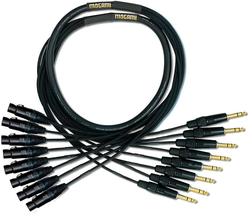 Mogami Gold 8 TRS-XLRF-10 Audio Adapter Snake Cable, 8 Channel Fan-Out, XLR-Female to 1/4" TRS Male Plug, Gold Contacts, Straight Connectors, 10 Feet