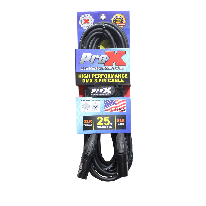 ProX XC-DMX25 25 Ft. DMX XLR3-M to XLR3-F High Performance Cable