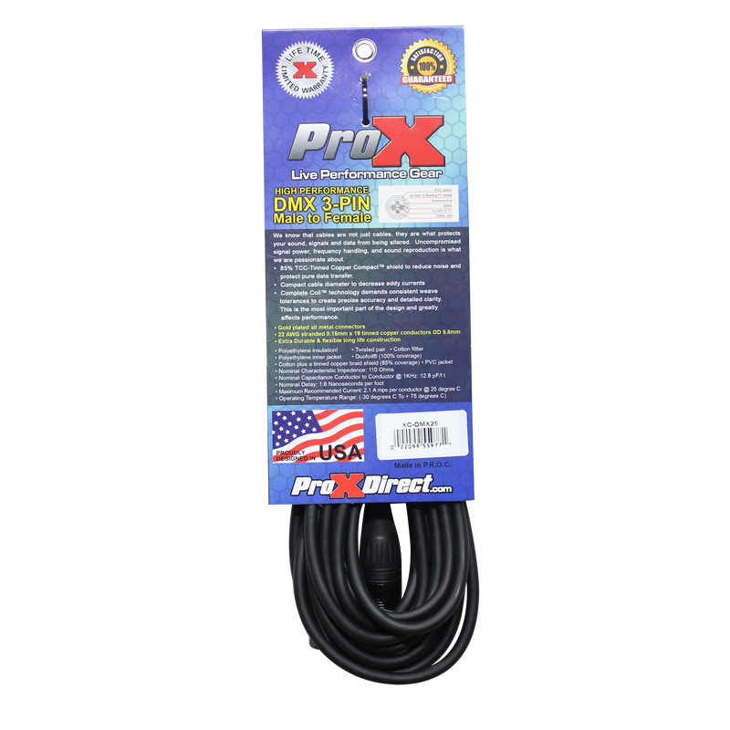 ProX XC-DMX25 25 Ft. DMX XLR3-M to XLR3-F High Performance Cable