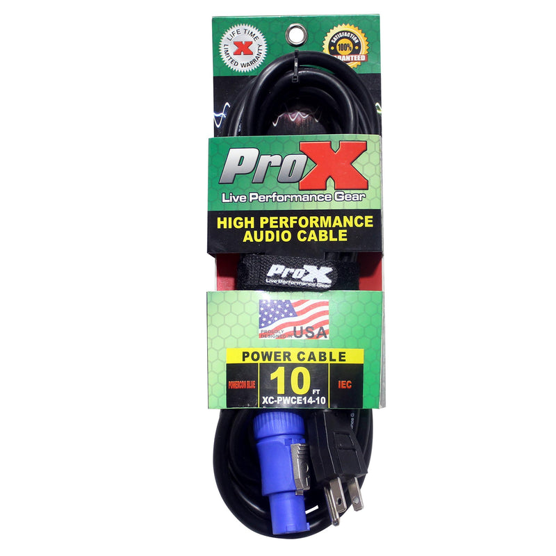 ProX XC-PWCE14-10 14 AWG High Performance Power Cord NEMA 5-15 Edison to PowerCon Blue Male - 10ft