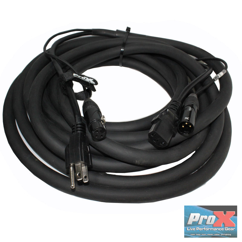 ProX XC-XLREC25 Power Cord/Audio Cable IEC Female to NEMA 15P & Balanced XLR-M to XLR-F - 25ft