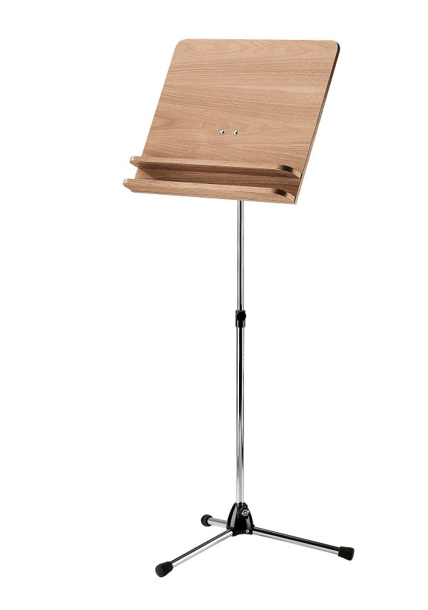 K&M 118/3 Chrome Orchestra Music Stand w/Walnut Wooden Desk