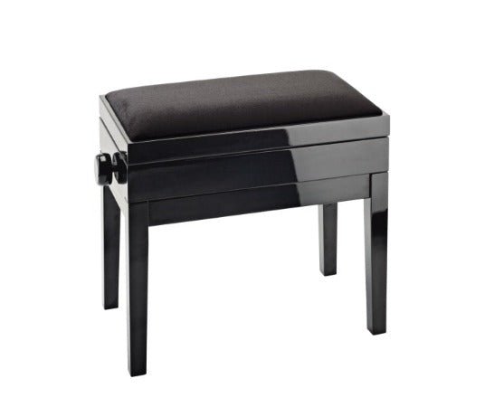 K&M 13950 Banc de piano en bois avec siège en velours et rangement (noir brillant)