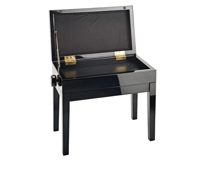 K&M 13950 Banc de piano en bois avec siège en velours et rangement (noir brillant)