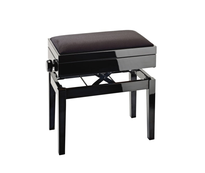 K&M 13950 Banc de piano en bois avec siège en velours et rangement (noir brillant)