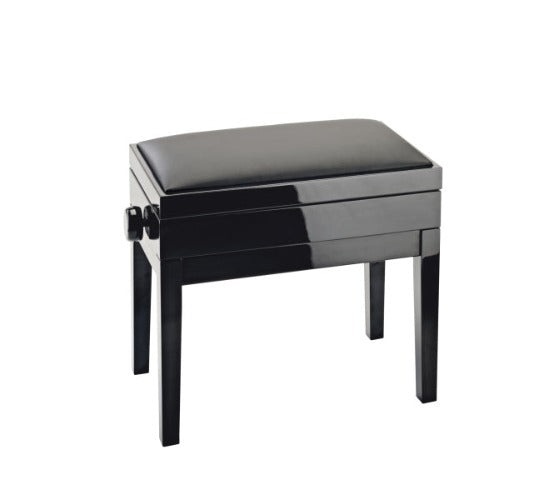 K&M 13951 Banc de piano en bois avec siège et rangement en cuir (noir brillant)