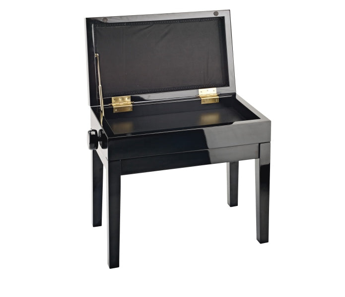 K&M 13951 Banc de piano en bois avec siège et rangement en cuir (noir brillant)