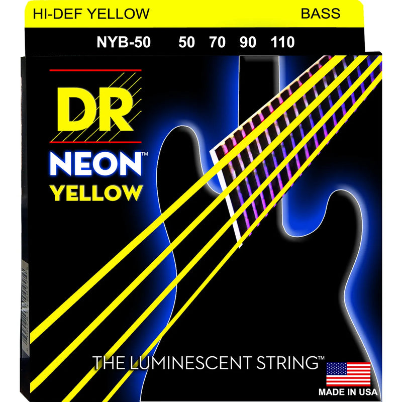 DR Handmade Strings NYB-50 Electric Bass Strings Medium (Neon Yellow) - 50-110