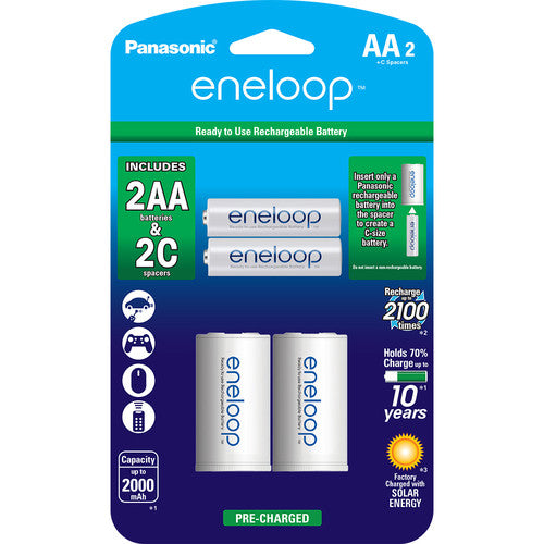 Panasonic Eneloop KKJS2MCA2BA Rechargeable AA Ni-MH Batteries w/C Spacers