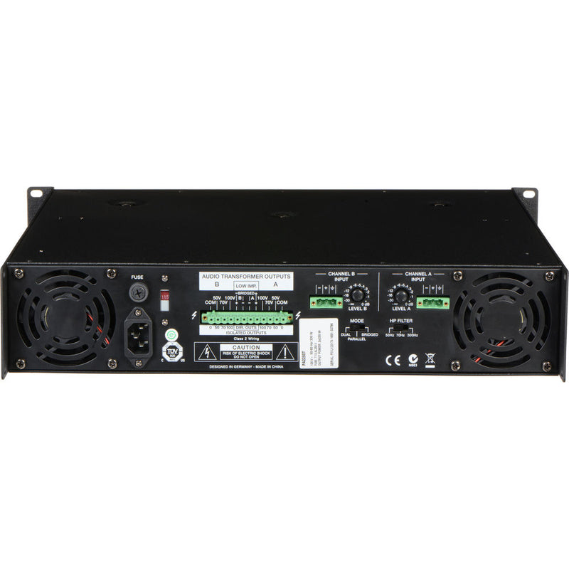 Electro-Voice PA2250T Rackmount 2 canaux 250W Amplificateur de puissance (50V / 70V / 100V) (utilisé)