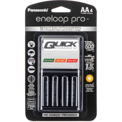 Panasonic Eneloop Pro KKJ55KHC4BA Rechargeable AA Ni-MH Batteries w/LED Quick Charger