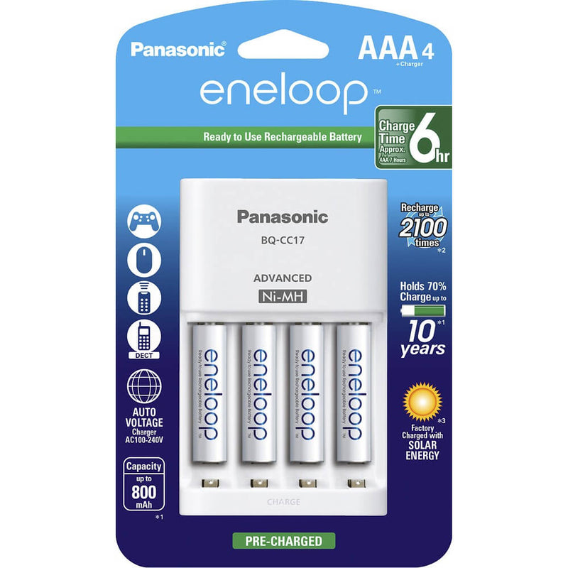 Panasonic Eneloop KKJ17M3A4BA Piles AAA rechargeables avec chargeur - Paquet de 4