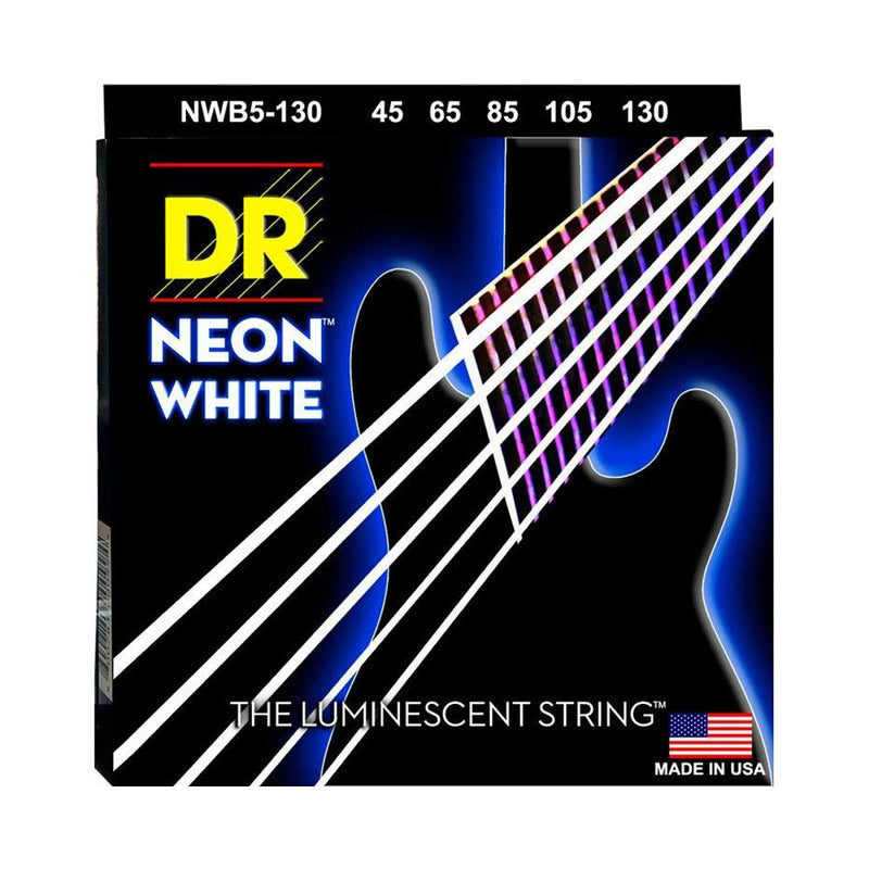 DR Handmade Strings NWB5-130 5 Electric Bass Strings Medium to Heavy (Neon White) - 45-130