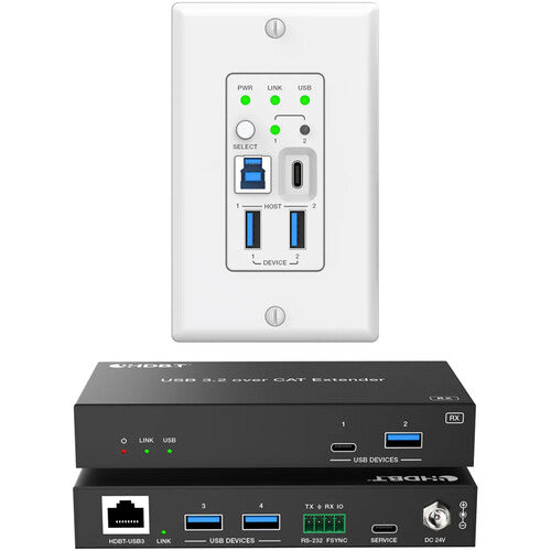 DVD XTEND-USBC-USB-WB-1 2 Host USB-C and USB 3.2 Gen 1 Extender Over HDBaseT - 100m