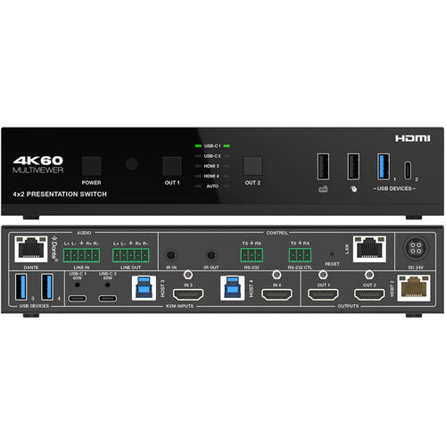 DVDO USBC-HDMI-PS-42-XTEND 4K Seamless Presentation Switcher/Extender with Dante Audio - 4x2