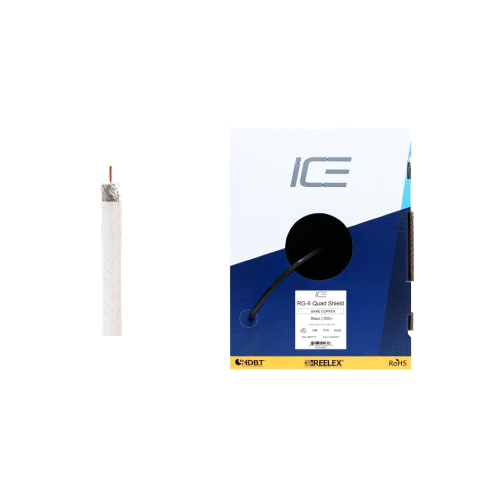 Ice Cable RG-6QS/BC/BOX/WHT/500 Câble coaxial en cuivre nu 18 AWG – Boîte de 152,4 m (Blanc)