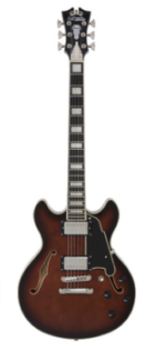 D'Angelico DAPMDCBRBNS Mini guitare électrique semi-creuse (Brown Burst)