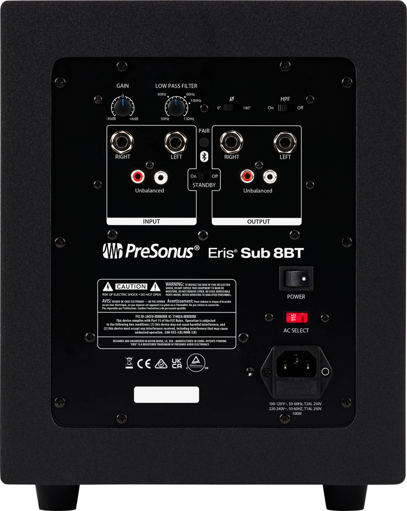 Caisson de basse de studio actif compact PreSonus ERIS SUB 8BT avec connectivité Bluetooth® - 8"