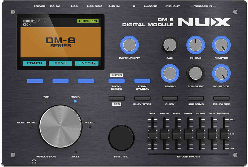 NuX DM-8 9-Piece Professional Digital Electronic Drum Set with Mesh Head