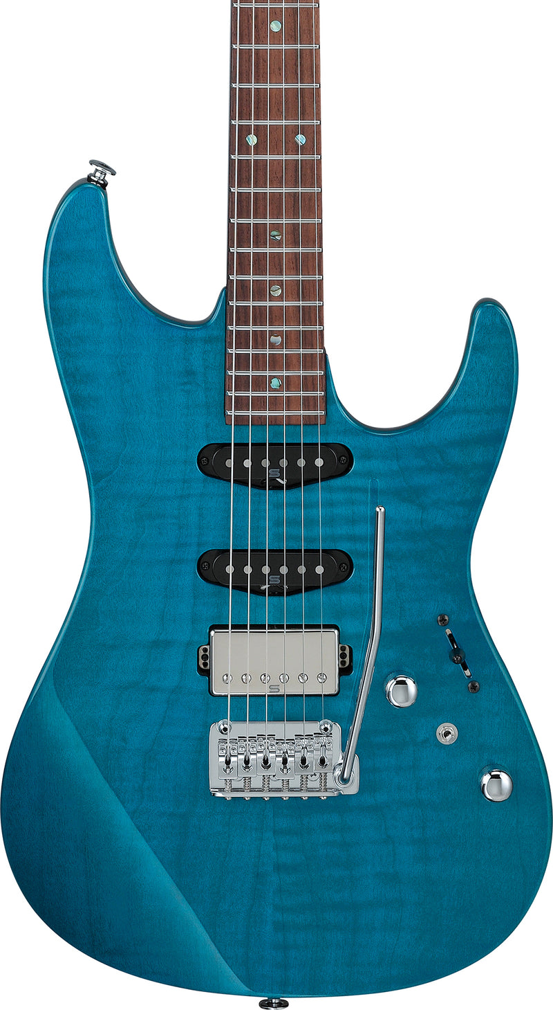 Ibanez MMN1TAB Martin Miller Signature Guitare électrique (transparent aqua bleu)