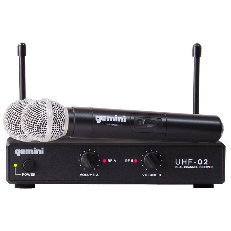 Gemini UHF-02M-S12 Dual Channel UHF Wireless Handheld Microphone System - 517.6-521.5MHz