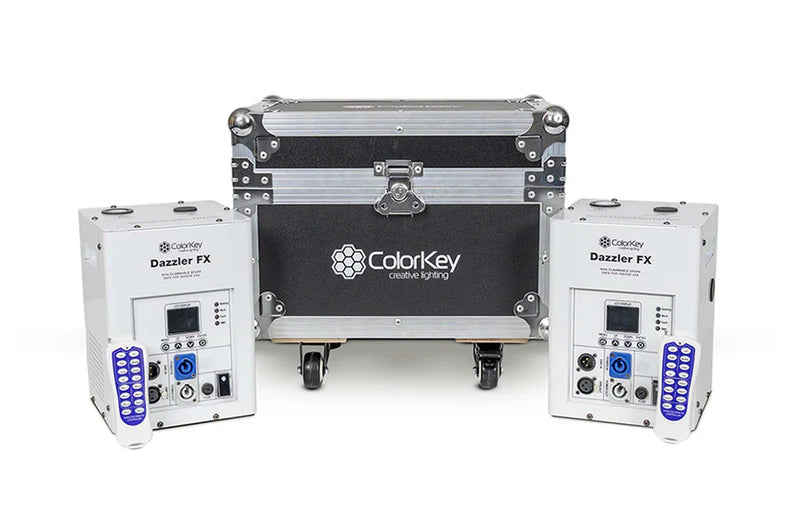 ColorKey CKU-7713 Dazzler FX MK2 600W Cold Spark Machine Bundle with Road Case 2-Pack (White)