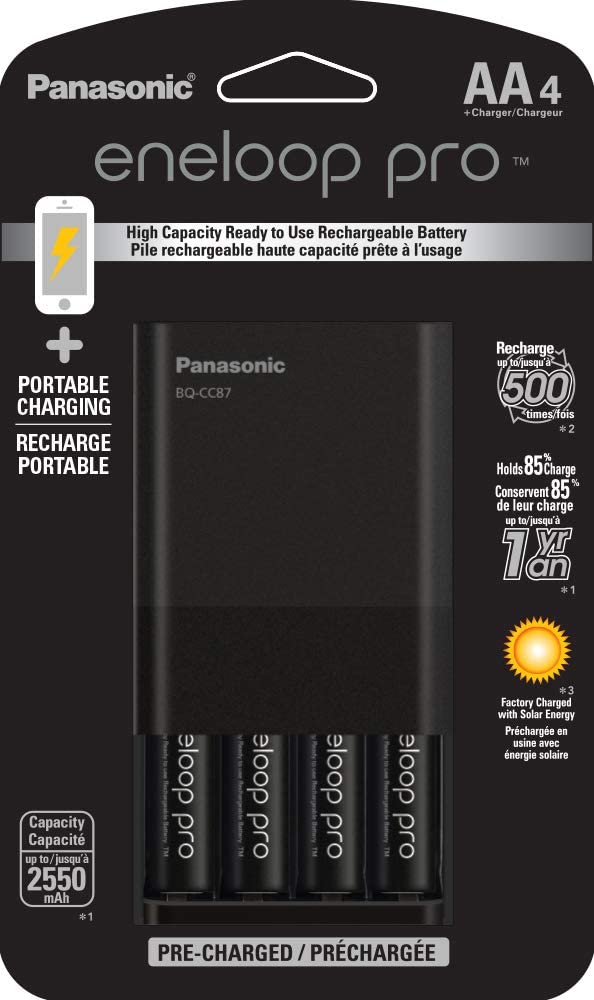 Panasonic KKJ87KHA4BA Chargeur de batterie individuel avec piles rechargeables AA Eneloop Pro