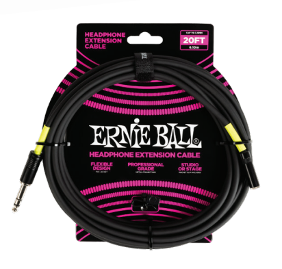 Ernie Ball 6423EB Headphone Extension Cable 1/4 to 3.5mm (Black) - 20ft