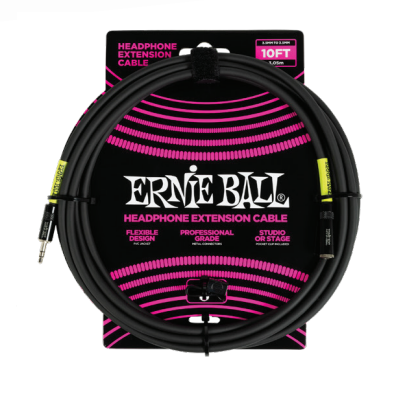 Ernie Ball 6424EB Headphone Extension  Cable 3.5mm to 3.5mm (Black) - 10ft