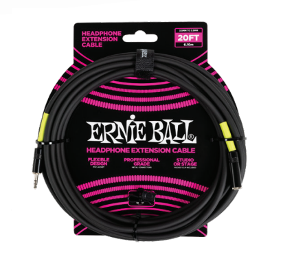 Ernie Ball 6425EB Headphone Extension  Cable 3.5mm to 3.5mm (Black) - 20ft