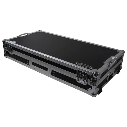 Odyssey FZGSLBM10WR Black Low Profile 10″ Format DJ Mixer and Two Battle Position Turntables Flight Coffin Case w/Wheels and Glide Platform