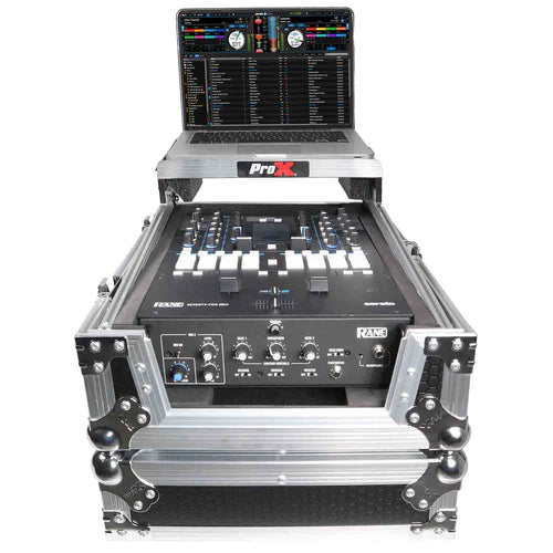 ProX XS-RANE72LT ATA-300 Style Gig Ready Flight/Road Case avec étagère pour ordinateur portable pour table de mixage DJ Rane Seventy-Two – 11" (argent sur noir)