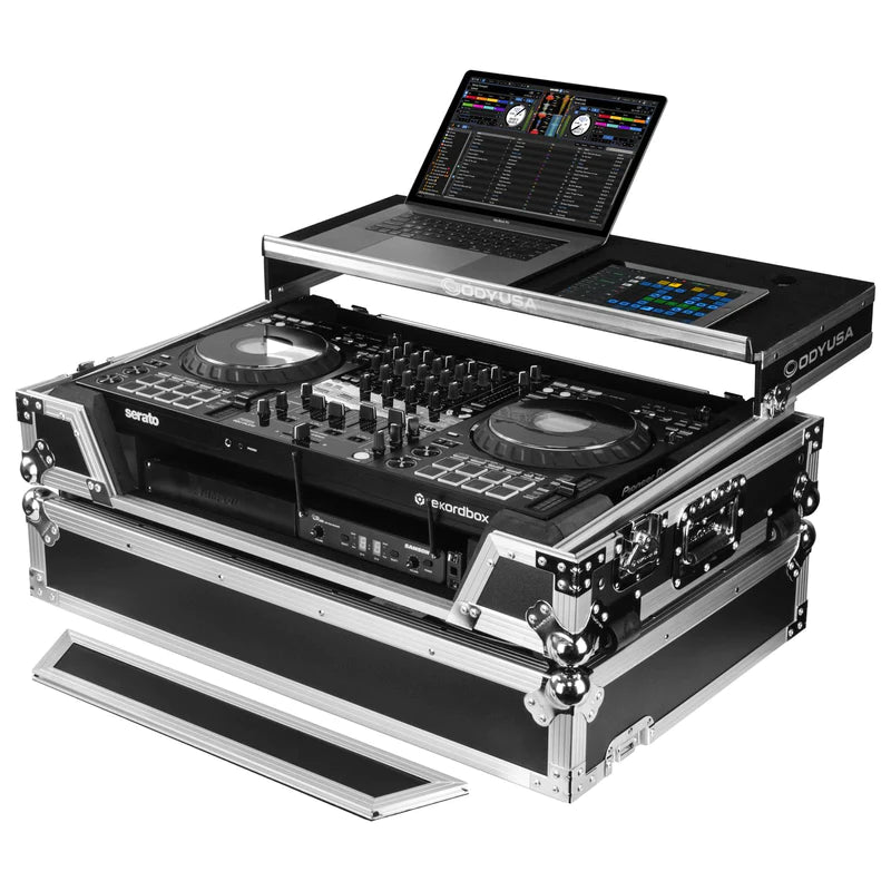 Odyssey FZGSFLX10W1M Flight Case 1U avec plate-forme pour ordinateur portable et roues pour Pioneer DDJ-FLX10