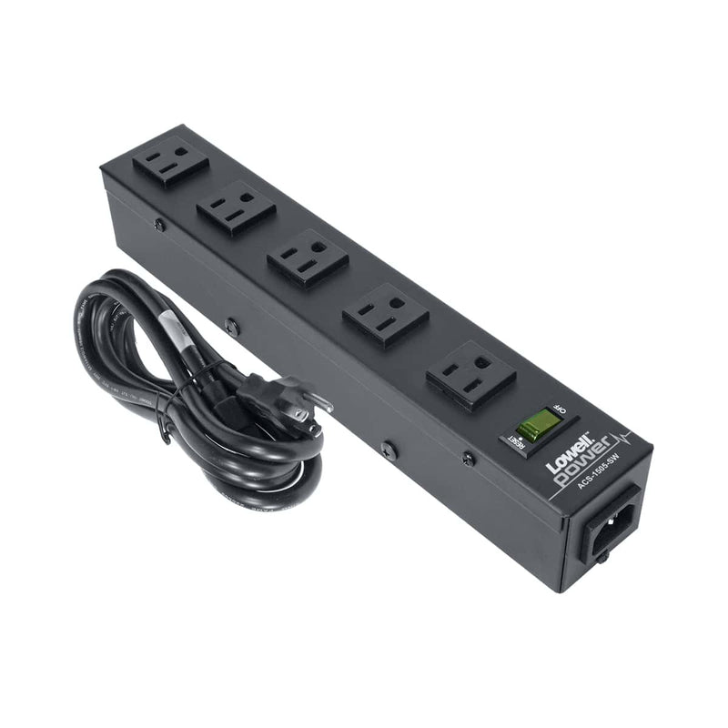 Lowell ACS-1505-SW Compact Power Strip 15A with 5 Outlets - 12"