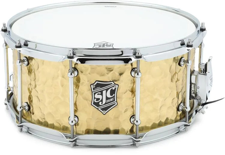 SJC Drums ALHB6514TCH Alpha Hammered Brass Snare Drum (Polished Hammered Brass) - 6.5" x 14"