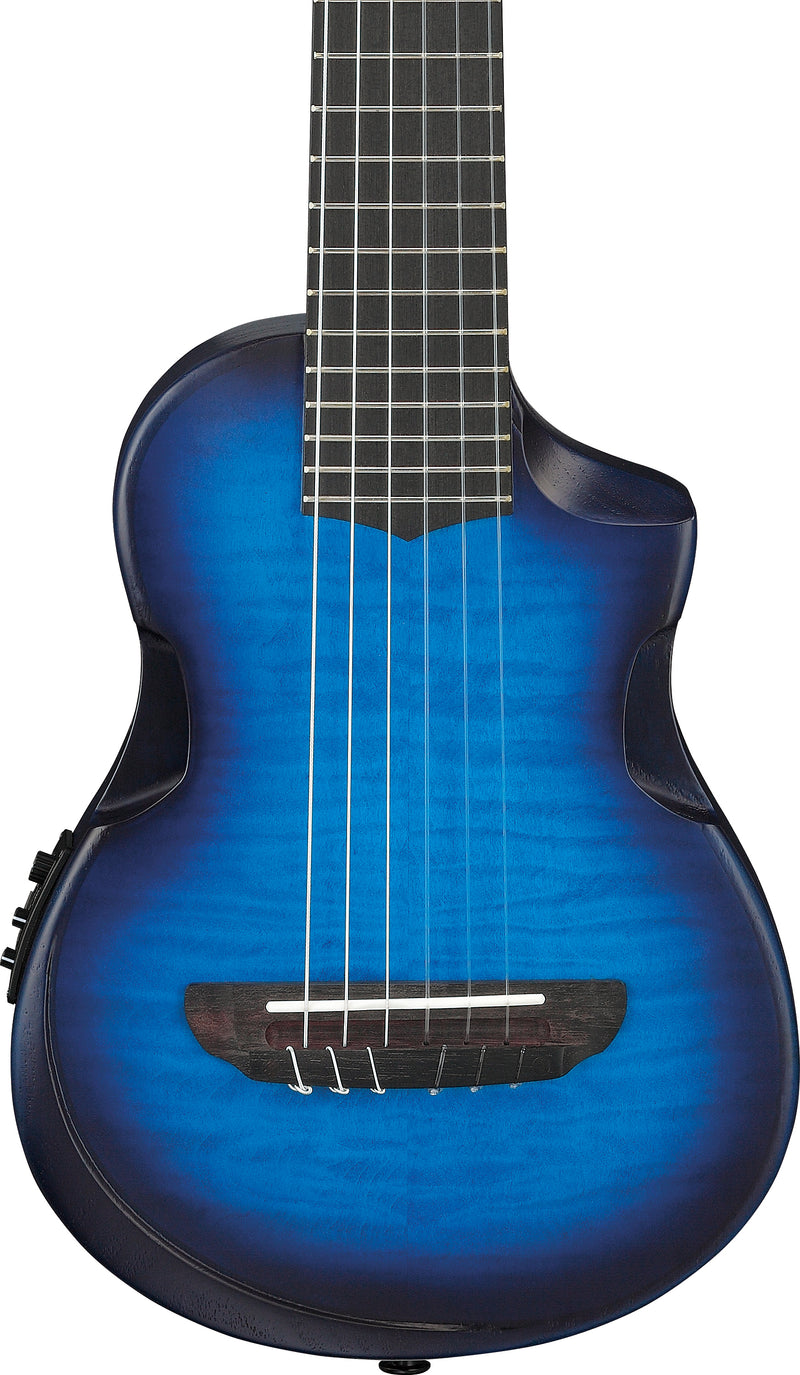 Ibanez AUP10FMNETBO Short Scale Acoustic Guitar with Bag (Transparent Blue Sunburst Open pore)