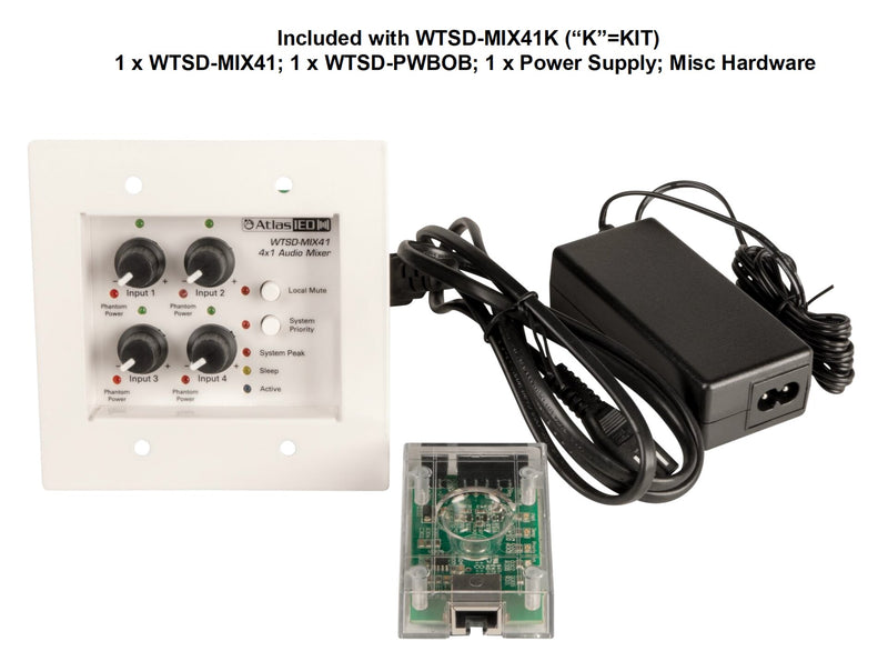 AtlasIED WTSD-MIX41K 4x1 Mic/Line Mixer W/Optional Dante Audio Network Interface