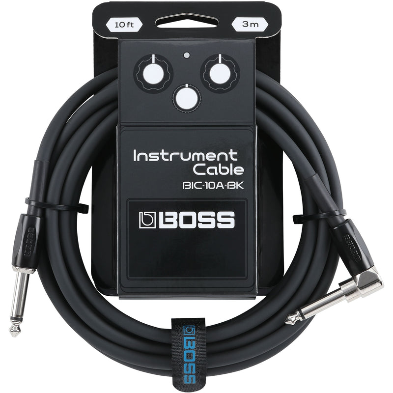 Boss BIC-10A-BK Straight To Right-Angle 1/4" Instrument Cable (Black) - 10"