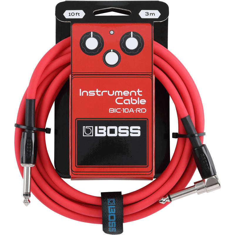 Boss BIC-10A-RD Straight To Right-Angle 1/4" Instrument Cable (Red) - 10"