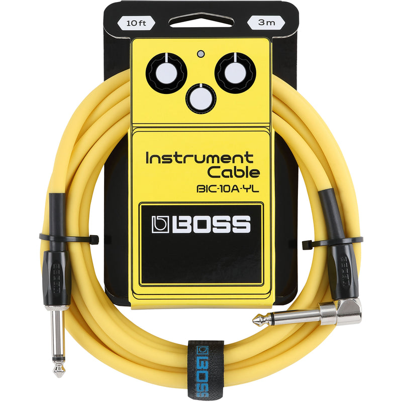 Boss BIC-10A-YL Straight To Right-Angle 1/4" Instrument Cable (Yellow) - 10"