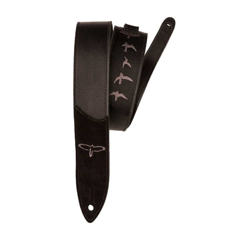 PRS Sangle de guitare en cuir de qualité supérieure avec broderie d'oiseaux (noir)