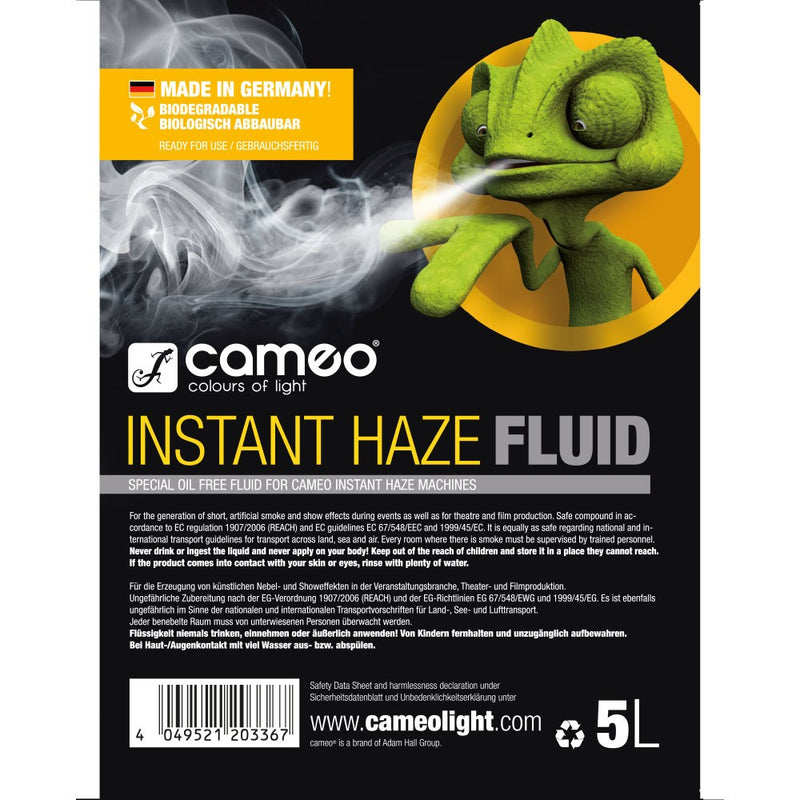 Theatrixx CLFIH5L Special Fluid for Cameo INSTANT Haze Machines Oil Free - 5L