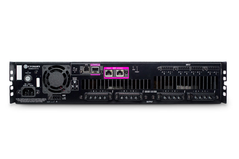 Crown DCI8X300DA Amplificateur de puissance 8 canaux, 300 W à 4 Ω avec audio en réseau Dante™/AES67 et 70 V/100 V/EN 54-16