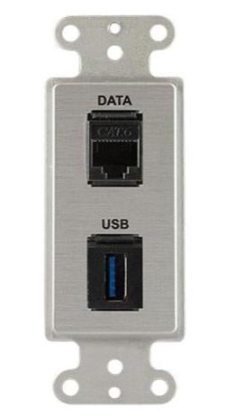 Covid D1233F-CA RJ45-CAT6, plaque murale Keystone USB-3-AA (Clear Anodisé)