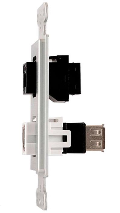 Covid D1234F-CA RJ45-CAT6, plaque murale Keystone USB-2-BA (anodisé clair)