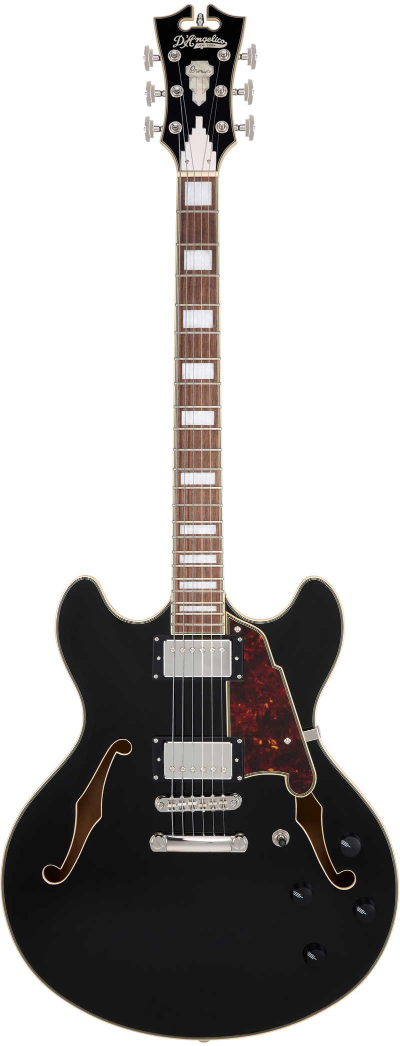 D'Angelico PREMIER DC Semi-Hollow Electric Guitar (Solid Black)