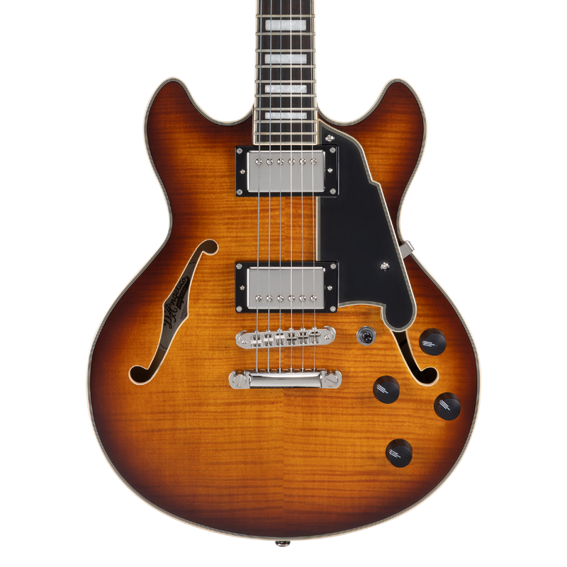 D'Angelico PREMIER MINI DC Guitare électrique semi-creuse (Dark Iced Tea Burst)