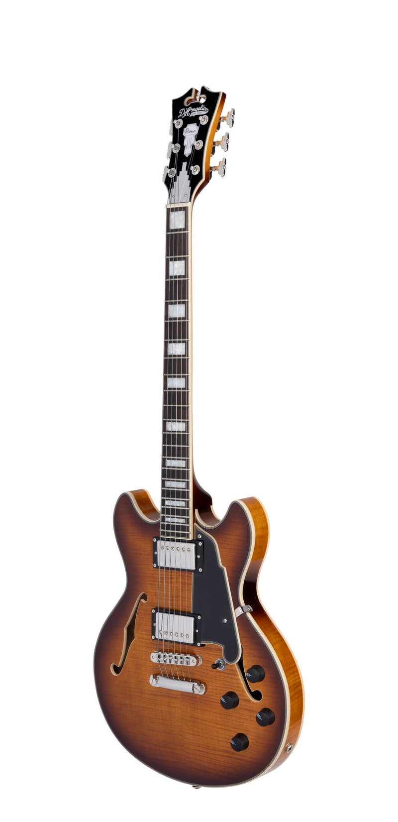 D'Angelico PREMIER MINI DC Guitare électrique semi-creuse (Dark Iced Tea Burst)